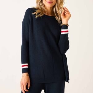 Mersea Navy Blue Camden Crew Neck Stripe Sweater One Size Knit Relaxed Nautical